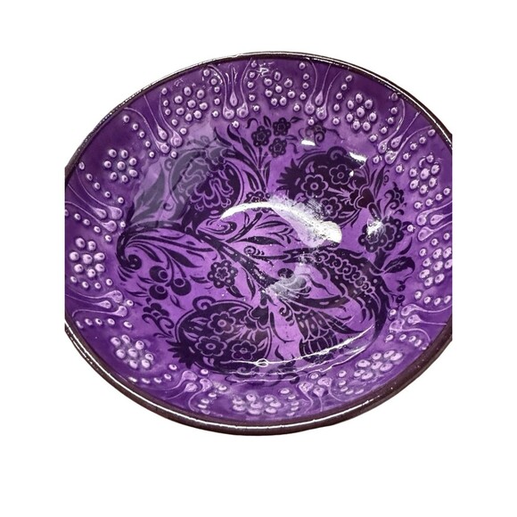 Handmade Ceramic Bowls - Set of 2 Hand painted Turkish Pottery Purple Black - Picture 4 of 12